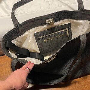 Rosie Pope Charcoal Croc-Embossed Tote/Baby Bag